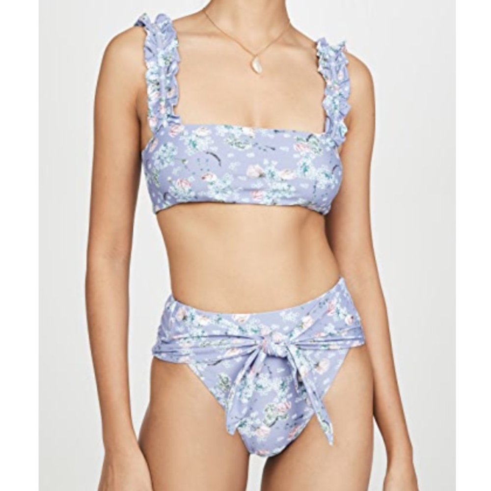 WeWoreWhat Floral Ruffle Bikini in Lavender
